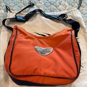 Roberto Cavalli Orange Shoulder Bag with Metallic Emblem